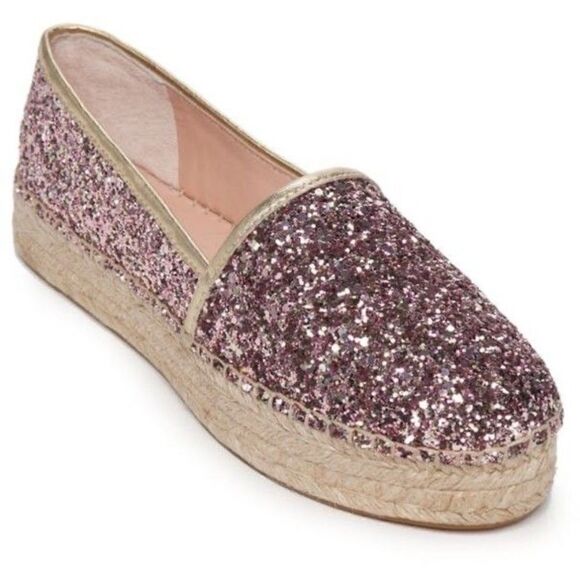 NWOB Kate Spade Linds Too Rose Gold Multi Glitter Espadrilles Flats Shoes 7.5 - Picture 1 of 6